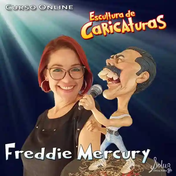 Escultura de Freddie Mercury Caricatura — figura tridimensional en arcilla polimérica