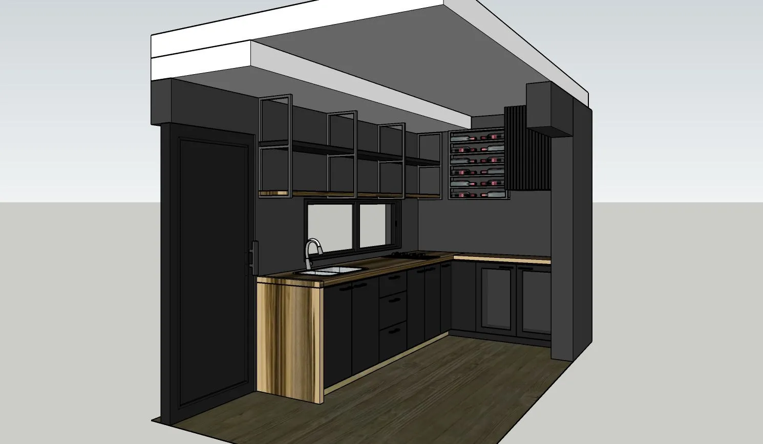 Modelo 3D de Cocina Moderna — archivo SketchUp con render fotorrealista de interiores